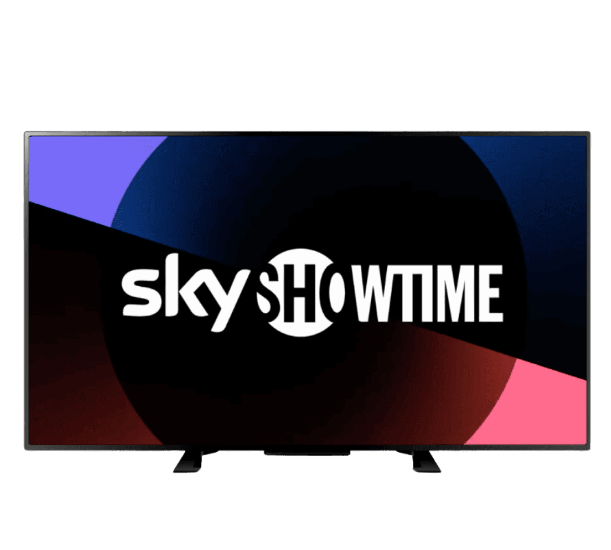 A TV screen with the "Sky Showtime" logo in white text over a dark, colorful background.