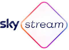 Sky Stream logo with “sky” in navy blue and “stream” in soft script inside a diamond with a pink and blue gradient outline.