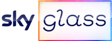 Sky Glass logo with “sky” in navy blue and “glass” in soft curved text inside a gradient-outlined box.